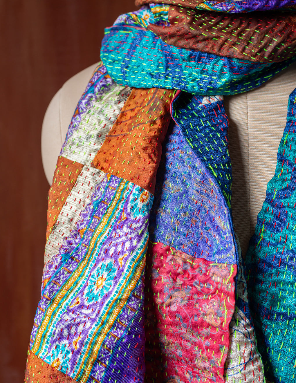 Bengal Kantha Patchwork Reversible Silk Stole