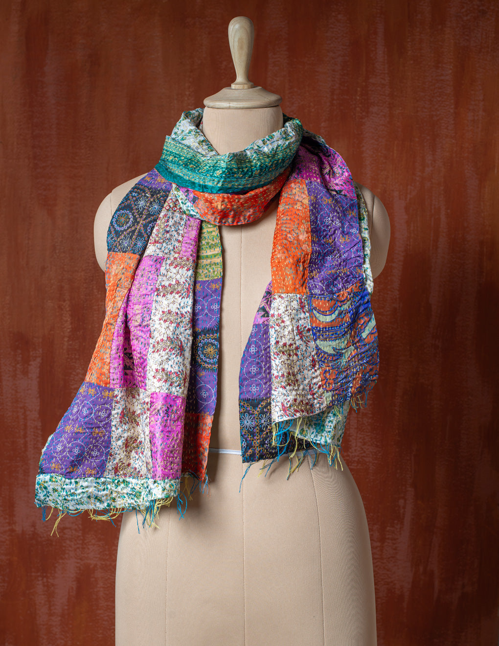 Bengal Kantha Patchwork Reversible Silk Stole