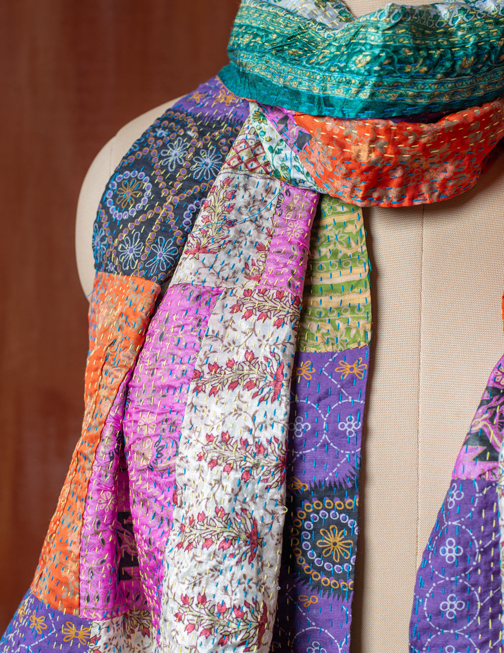 Bengal Kantha Patchwork Reversible Silk Stole