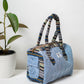 Blue Natural Fiber Duffle Handbag for Women