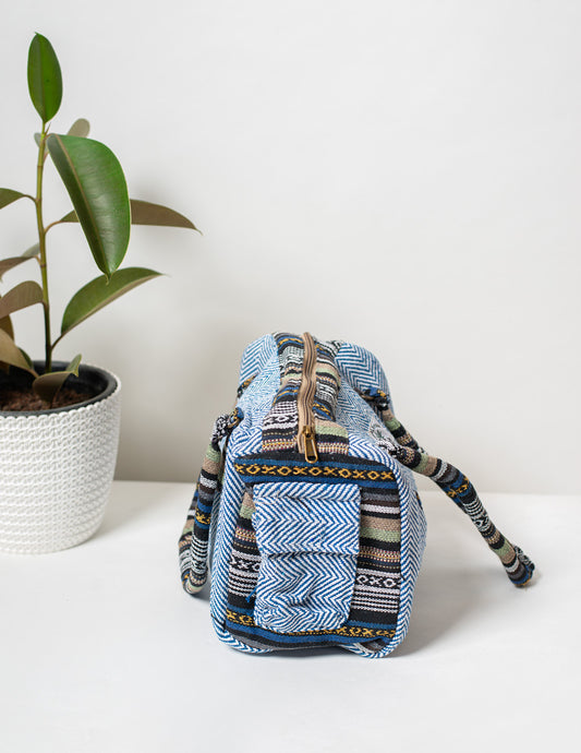 Blue Natural Fiber Duffle Handbag for Women
