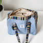 Blue Natural Fiber Duffle Handbag for Women