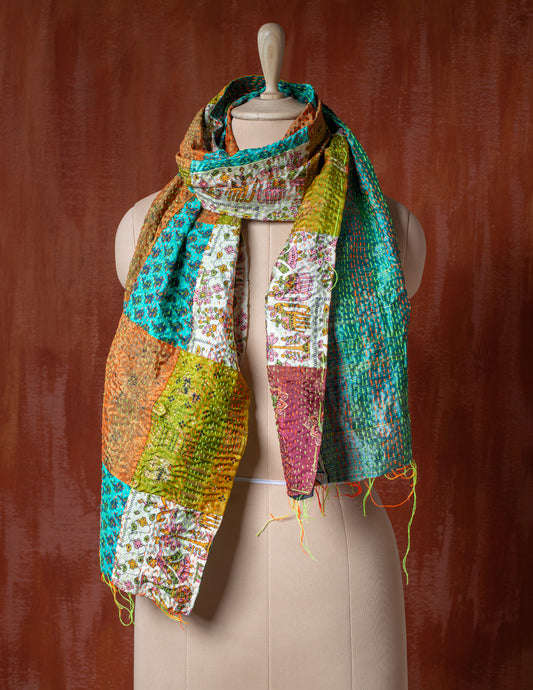 Bengal Kantha Patchwork Reversible Silk Stole