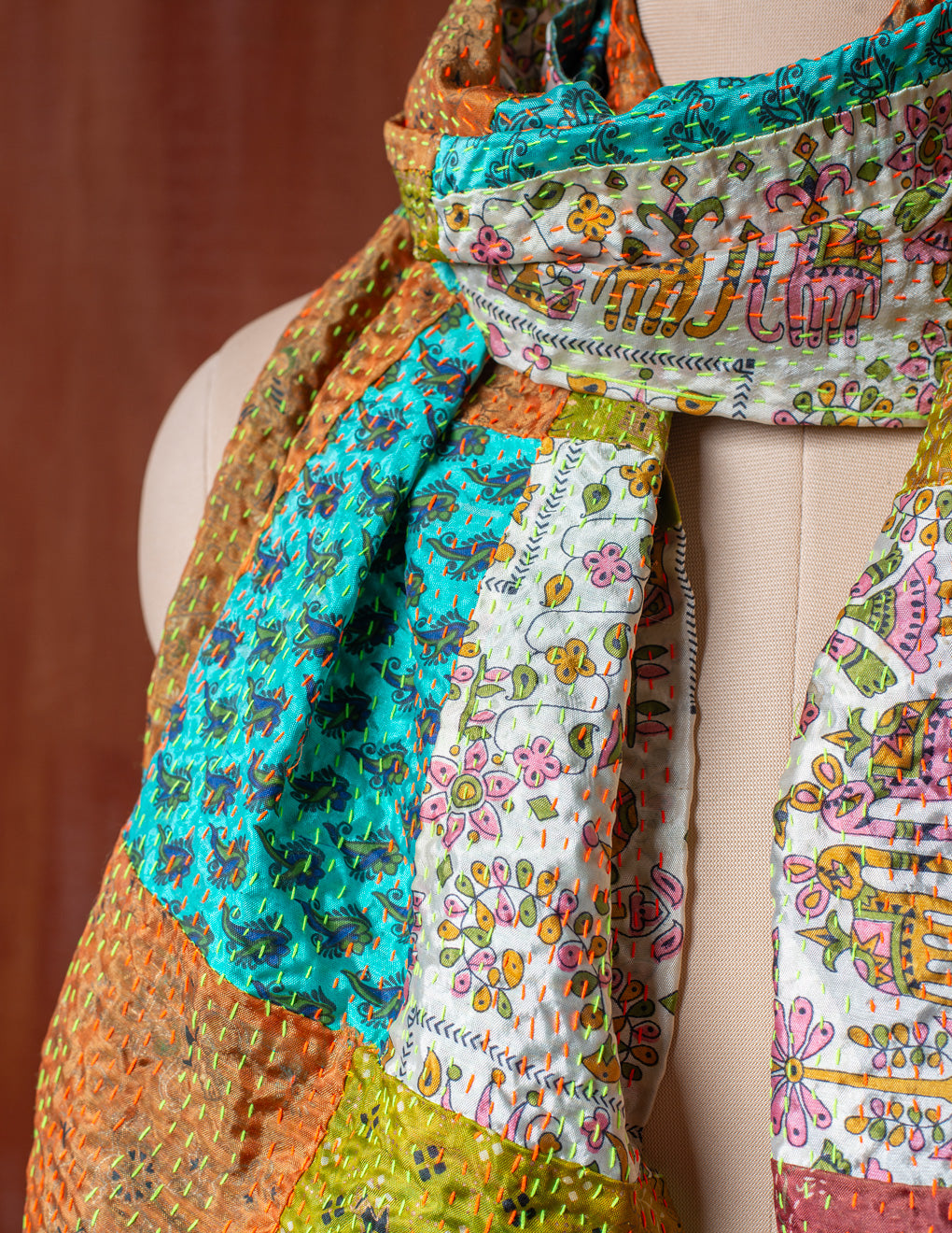 Bengal Kantha Patchwork Reversible Silk Stole