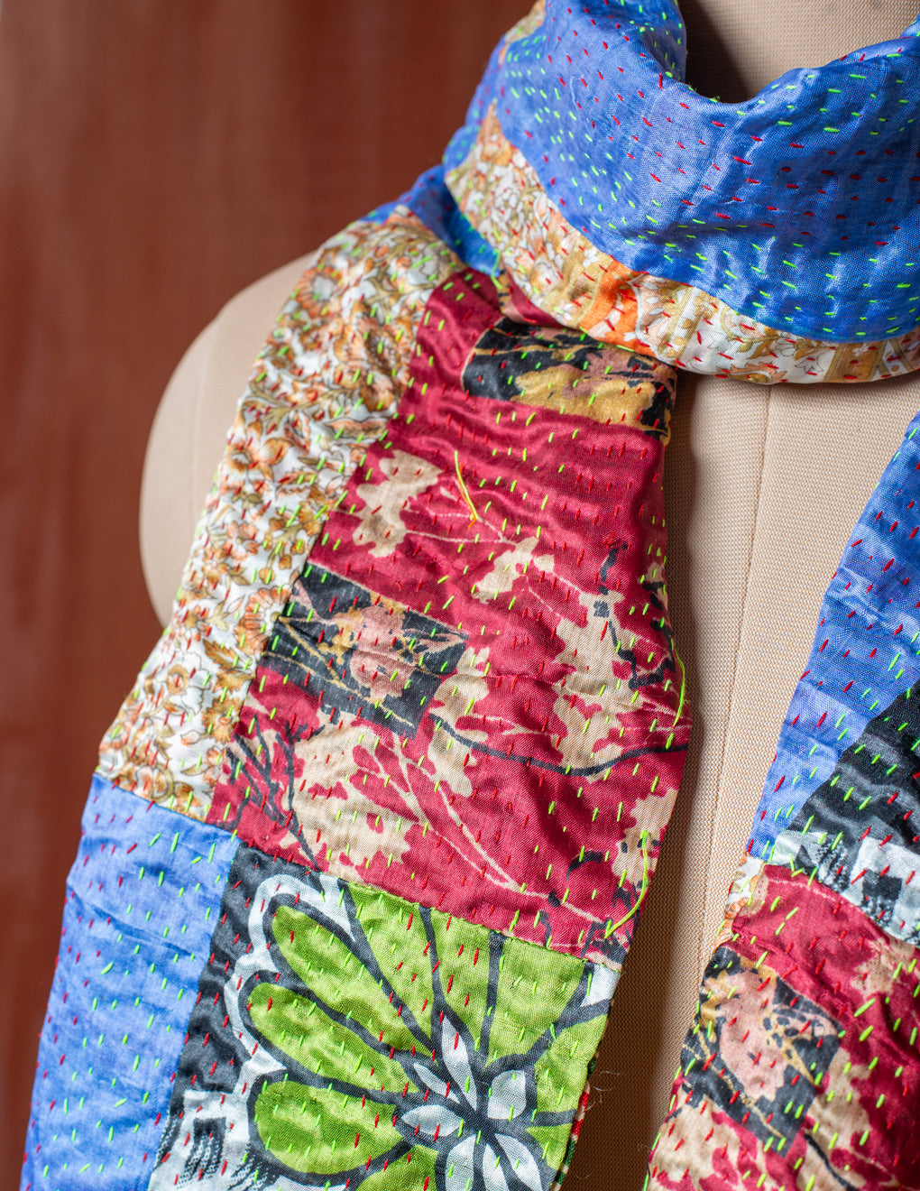 Bengal Kantha Patchwork Reversible Silk Stole