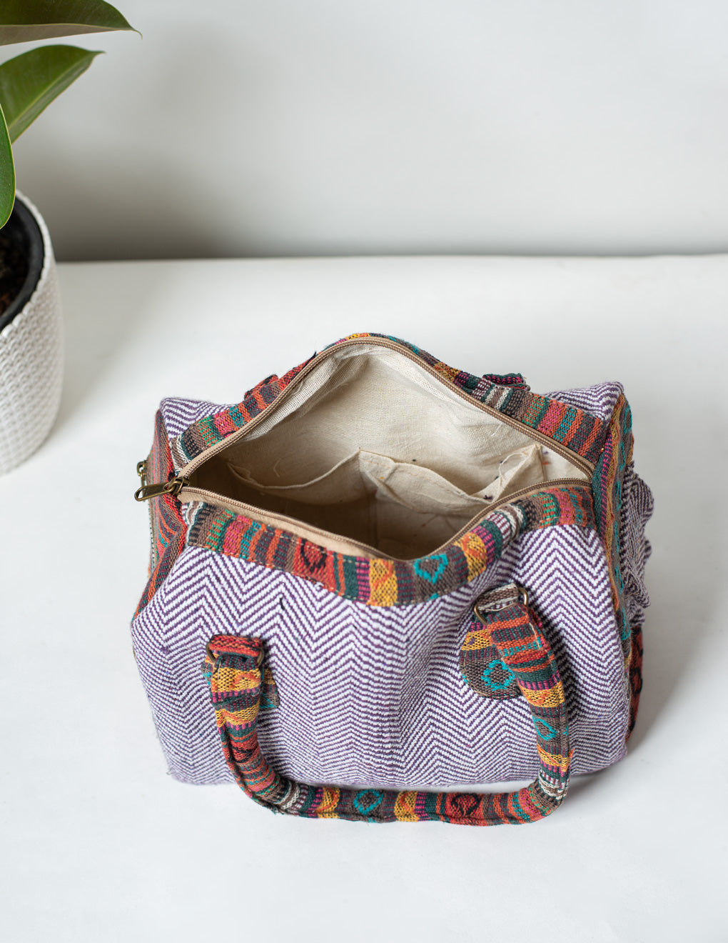Violet Natural Fiber Duffle Handbag for Women