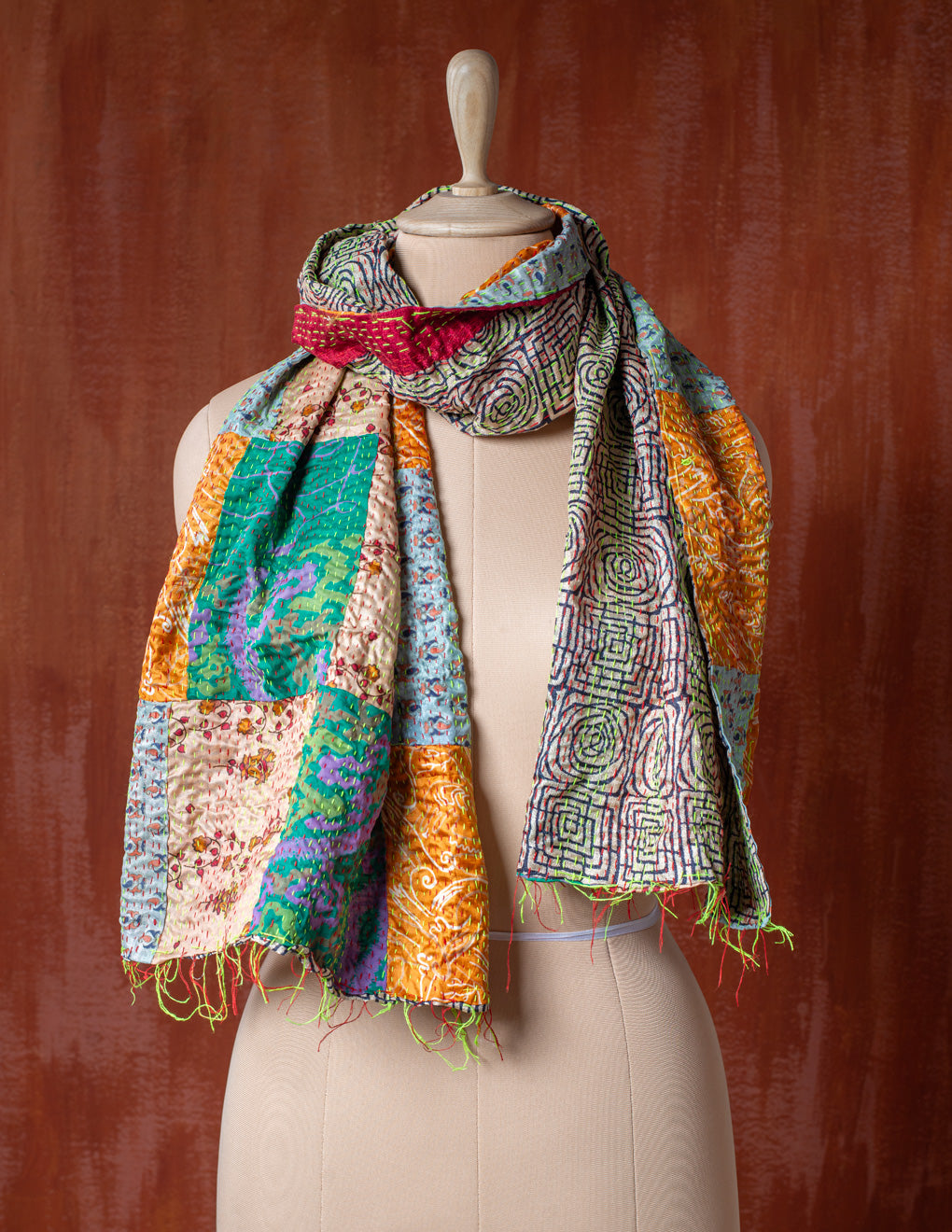 Bengal Kantha Patchwork Reversible Silk Stole