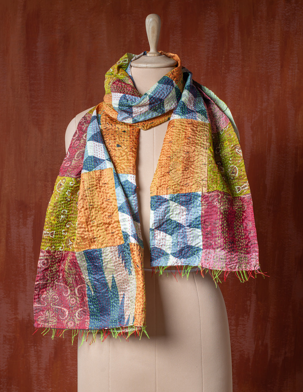 Bengal Kantha Patchwork Reversible Silk Stole