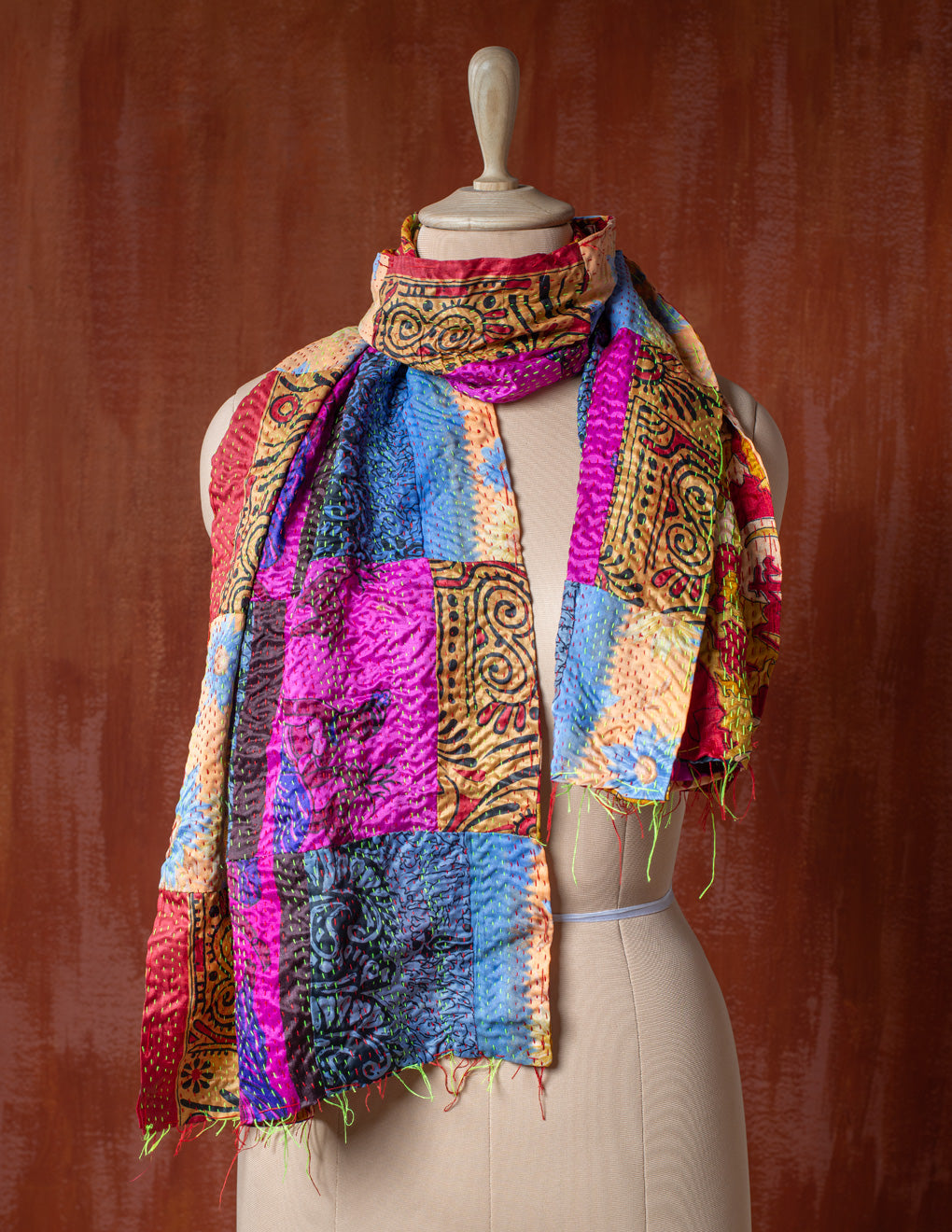 Bengal Kantha Patchwork Reversible Silk Stole