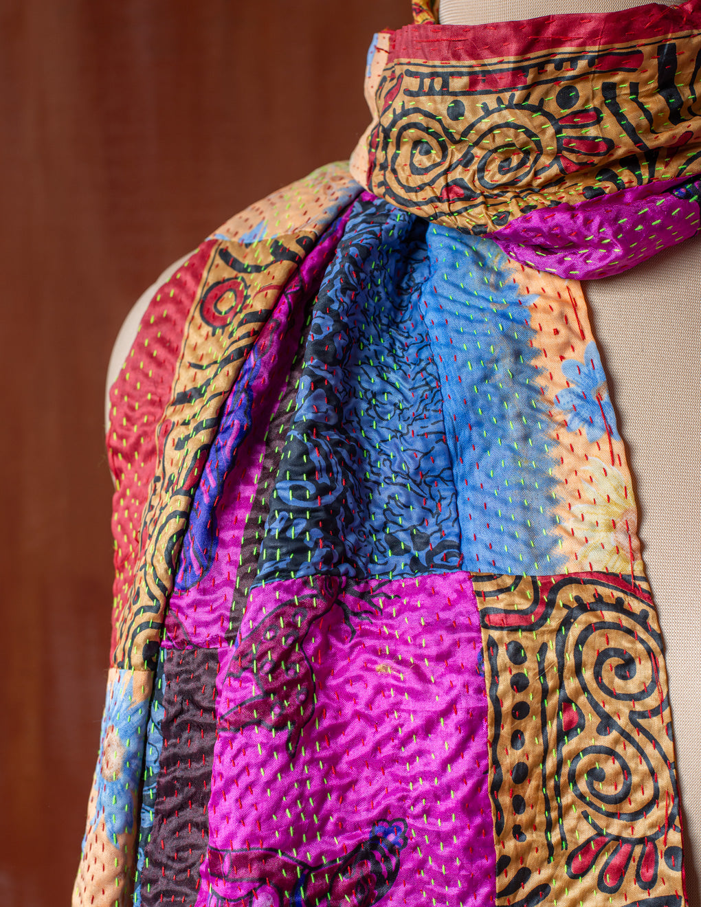 Bengal Kantha Patchwork Reversible Silk Stole