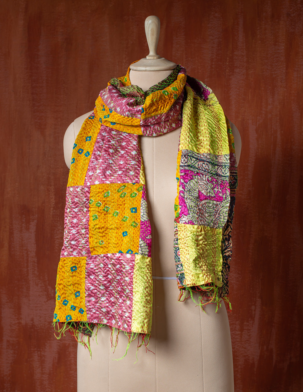 Bengal Kantha Patchwork Reversible Silk Stole