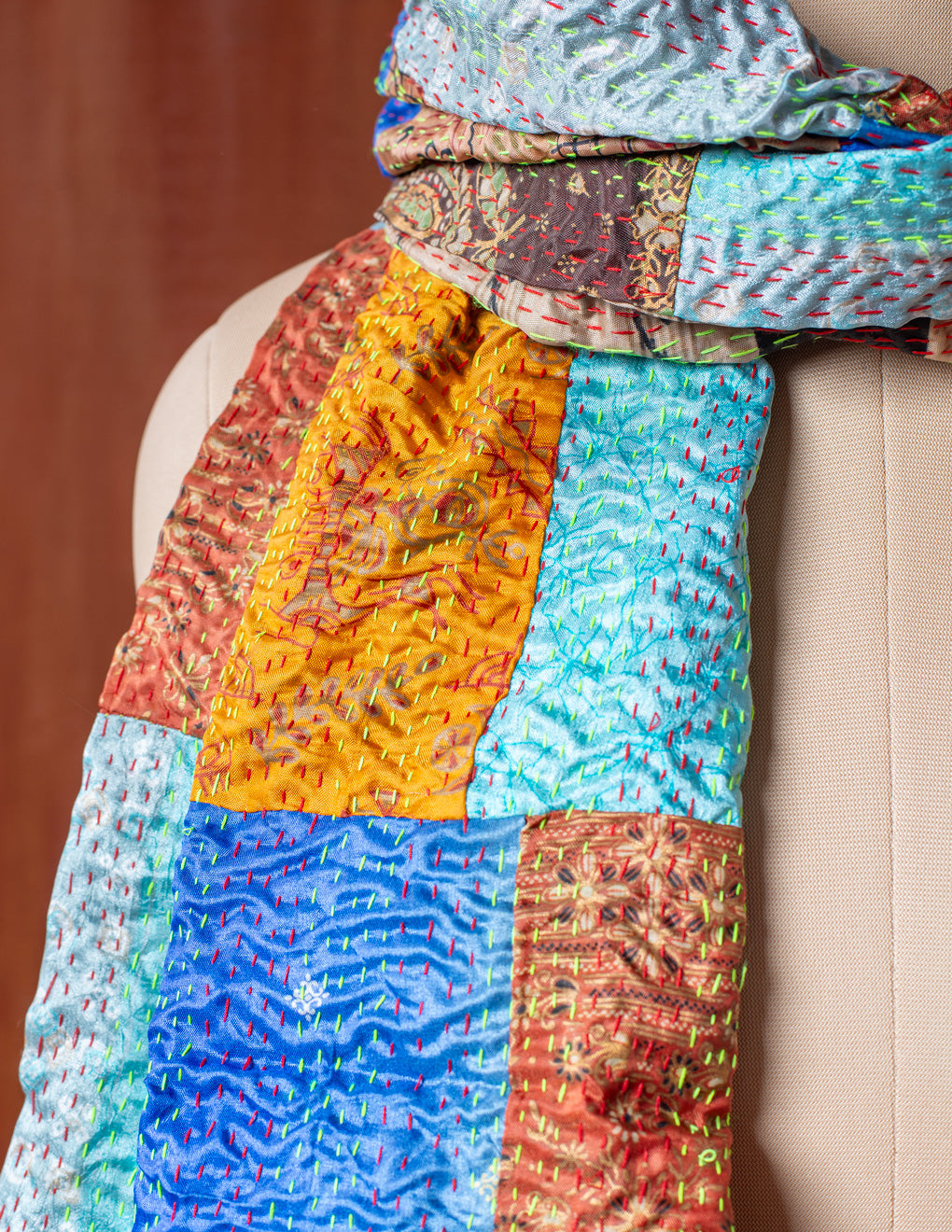 Bengal Kantha Patchwork Reversible Silk Stole