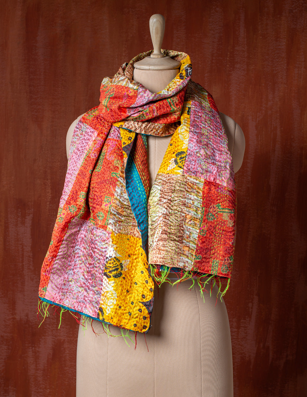 Bengal Kantha Patchwork Reversible Silk Stole