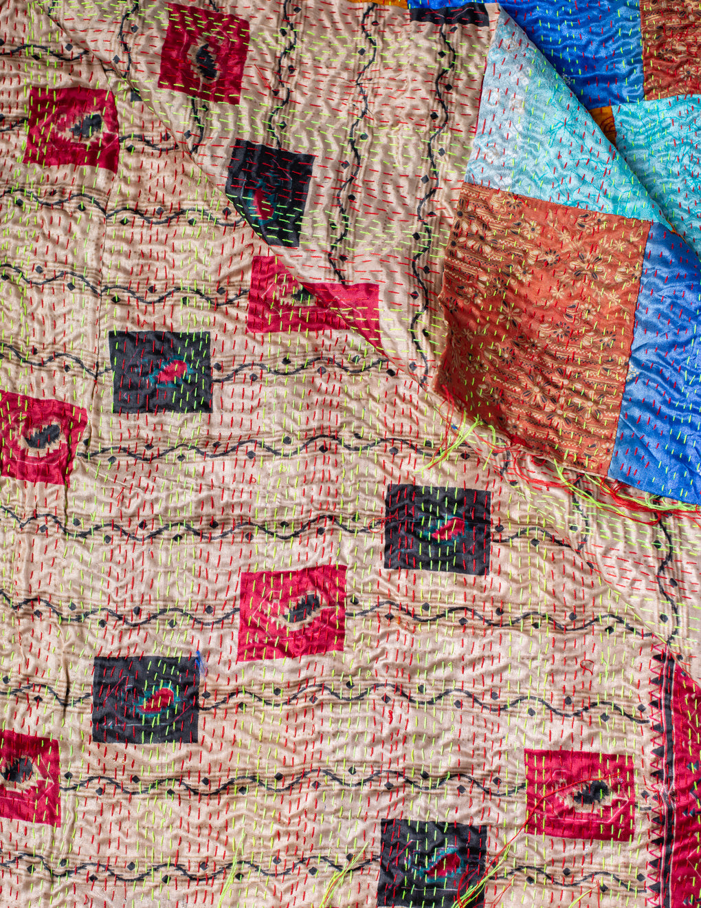 Bengal Kantha Patchwork Reversible Silk Stole