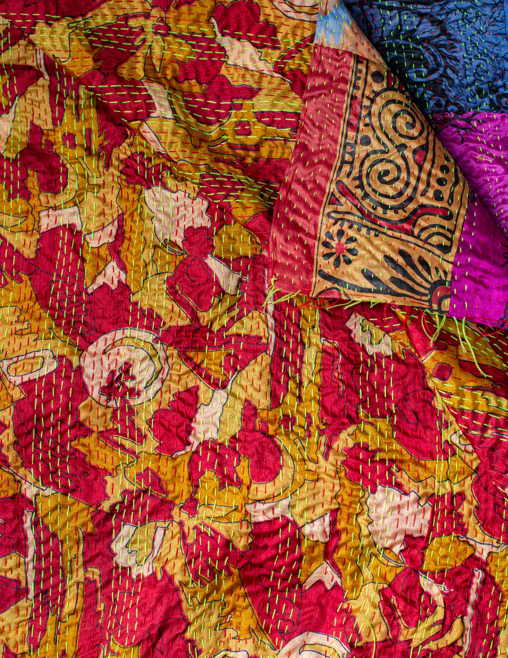 Bengal Kantha Patchwork Reversible Silk Stole