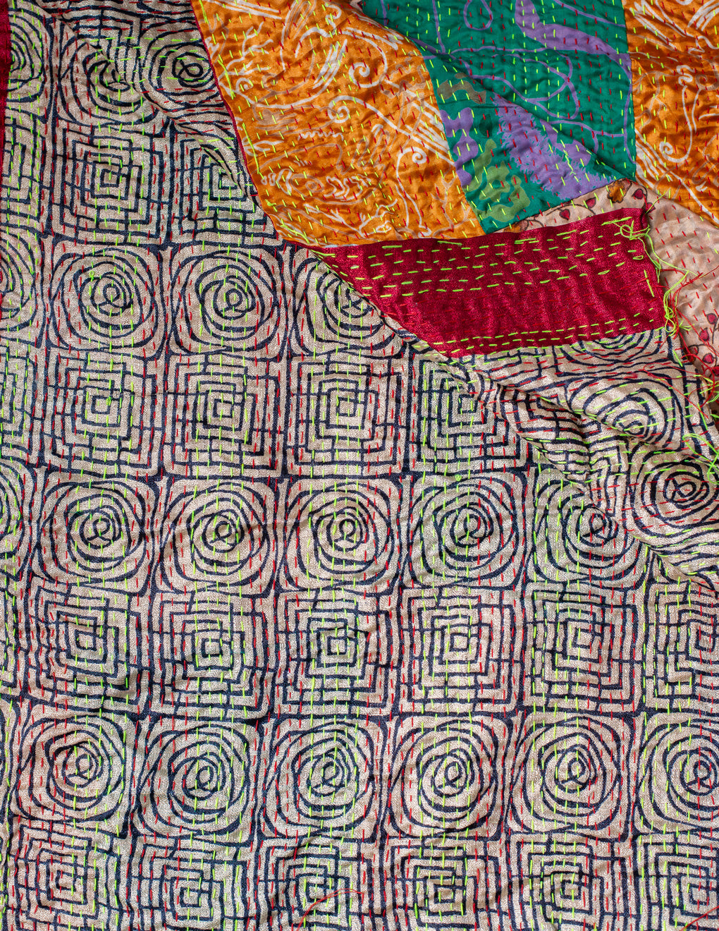 Bengal Kantha Patchwork Reversible Silk Stole