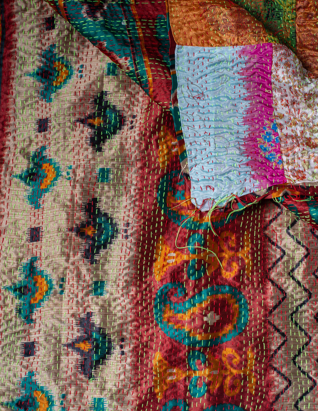 Bengal Kantha Patchwork Reversible Silk Stole