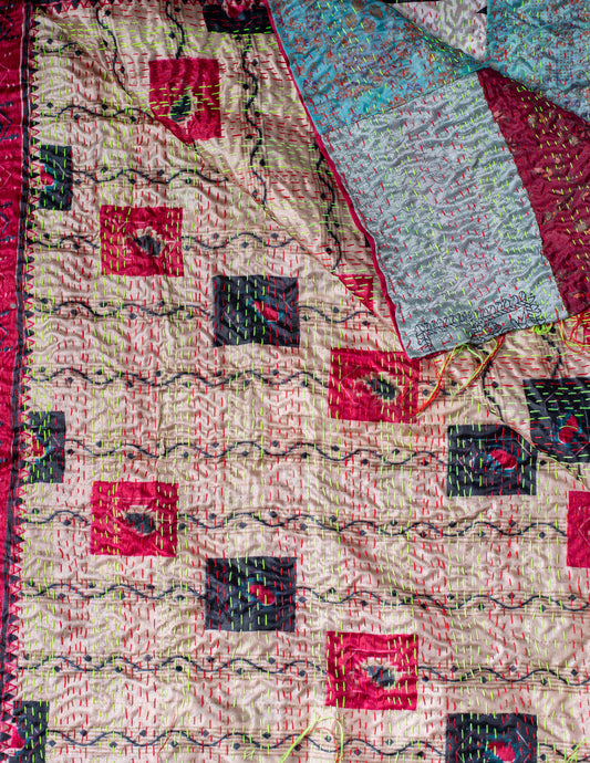 Bengal Kantha Patchwork Reversible Silk Stole