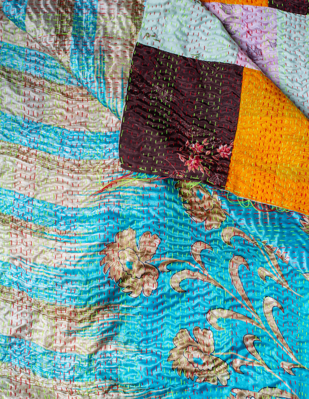 Bengal Kantha Patchwork Reversible Silk Stole