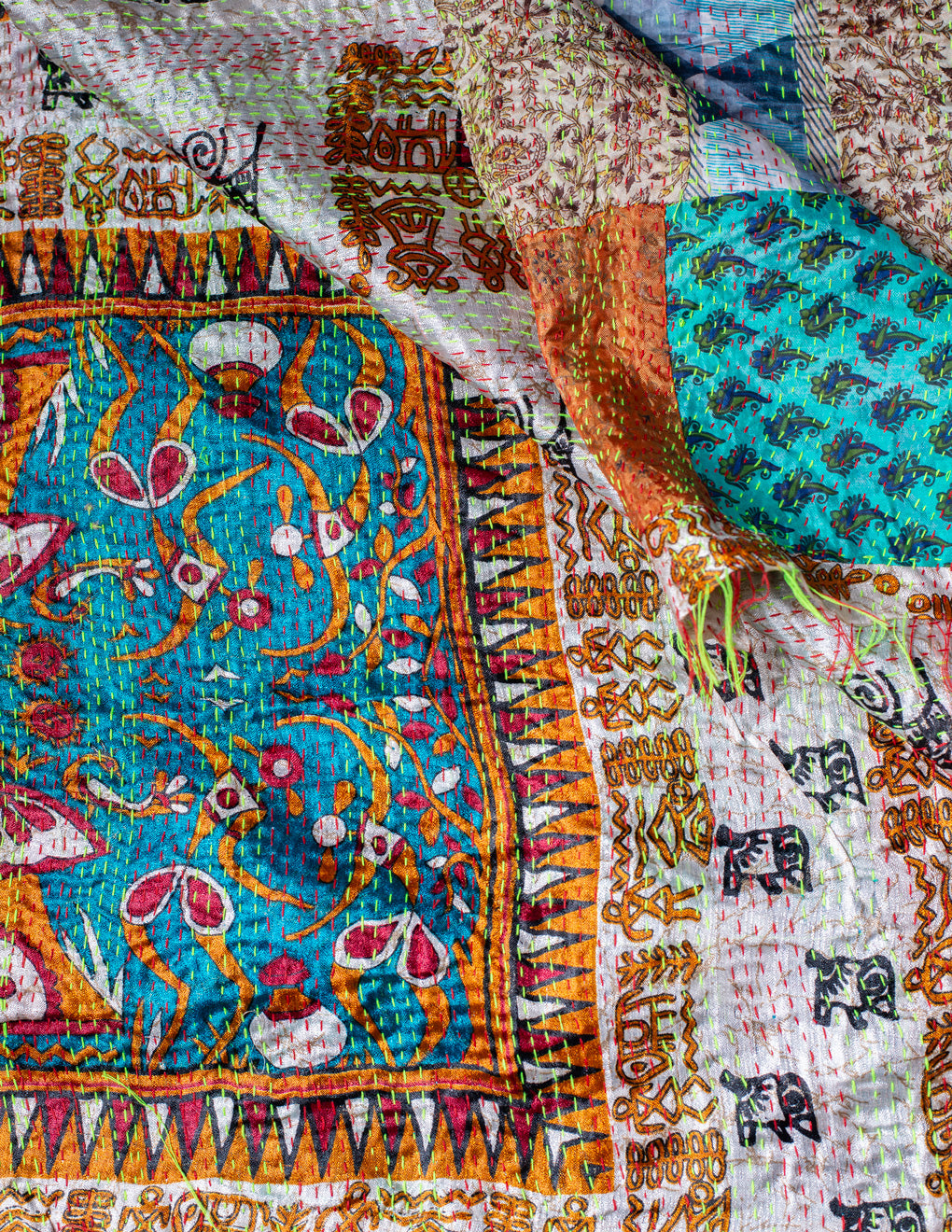 Bengal Kantha Patchwork Reversible Silk Stole