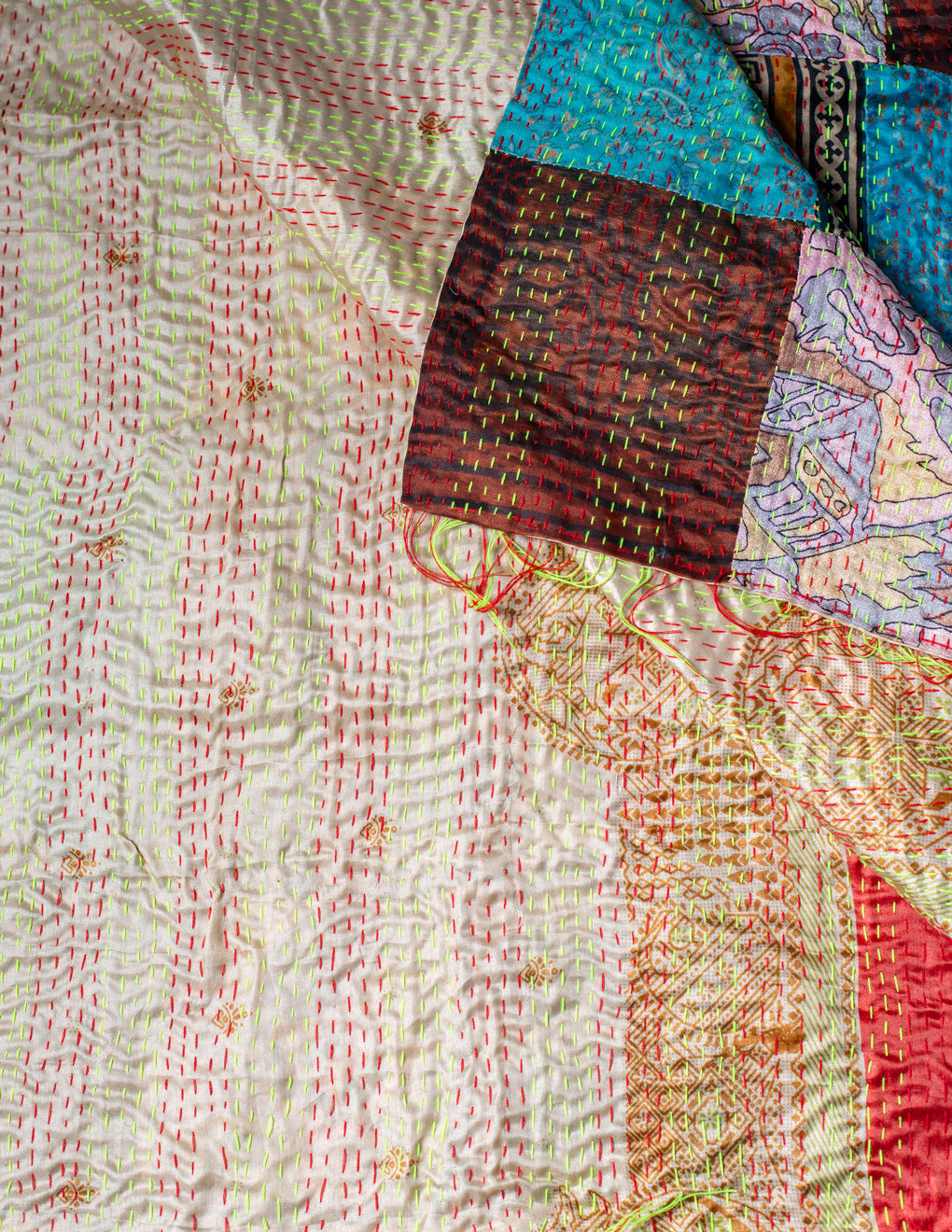 Bengal Kantha Patchwork Reversible Silk Stole