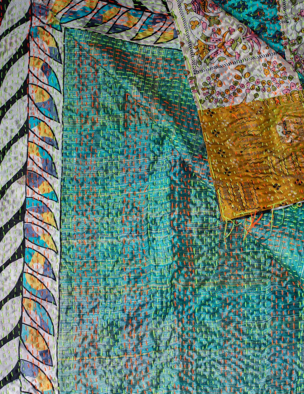 Bengal Kantha Patchwork Reversible Silk Stole