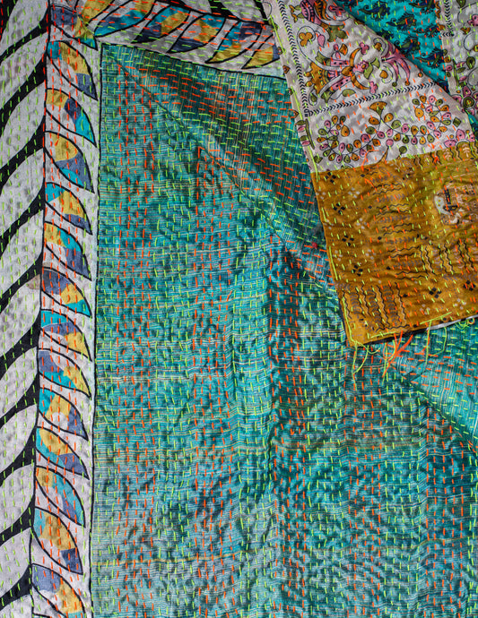 Bengal Kantha Patchwork Reversible Silk Stole