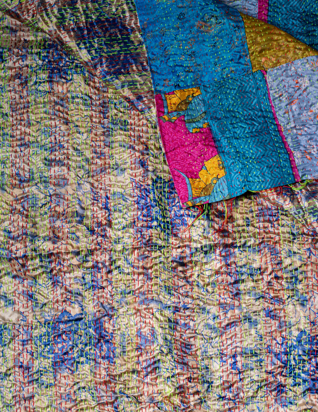 Bengal Kantha Patchwork Reversible Silk Stole