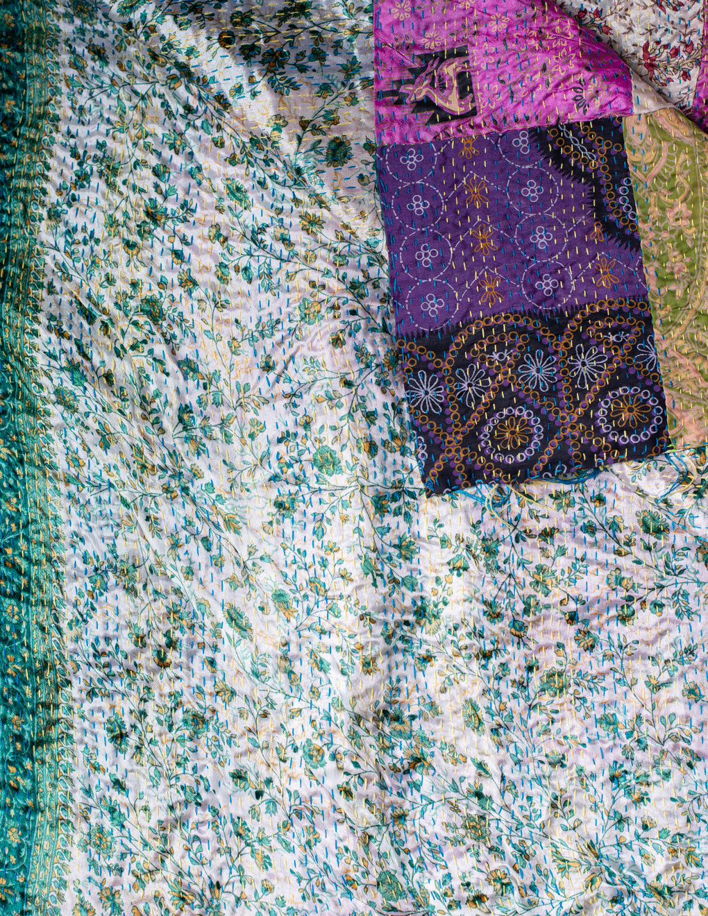 Bengal Kantha Patchwork Reversible Silk Stole