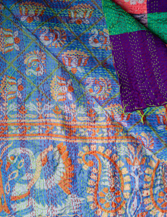 Bengal Kantha Patchwork Reversible Silk Stole