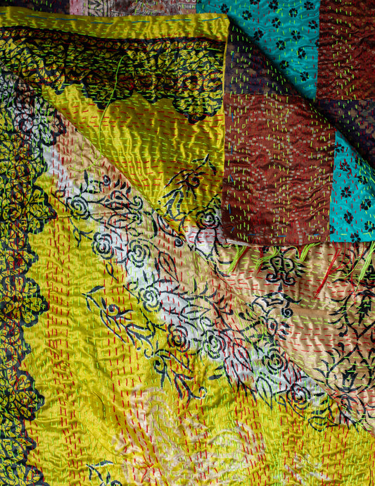 Bengal Kantha Patchwork Reversible Silk Stole