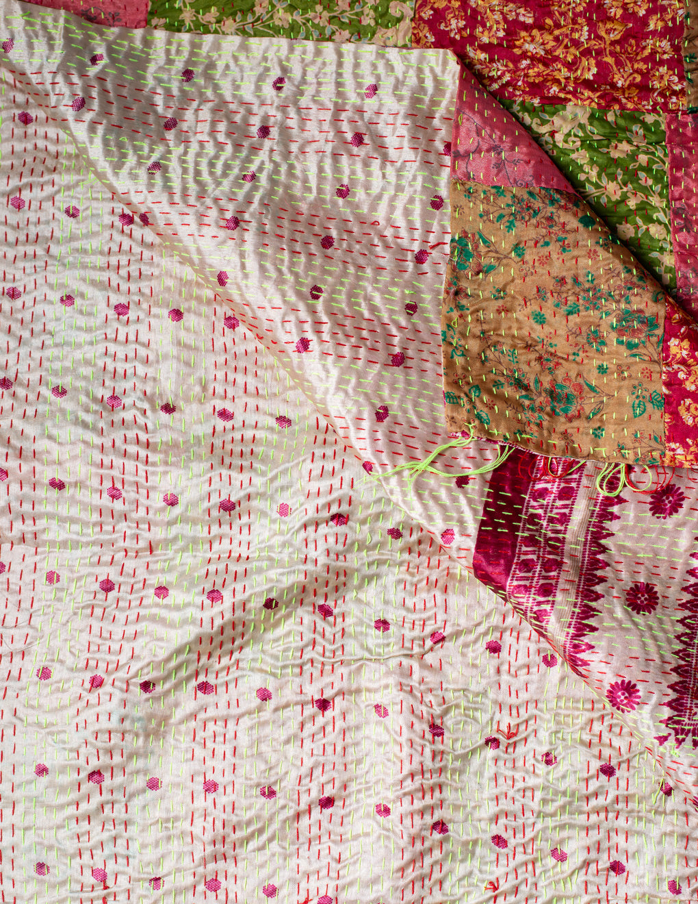 Bengal Kantha Patchwork Reversible Silk Stole