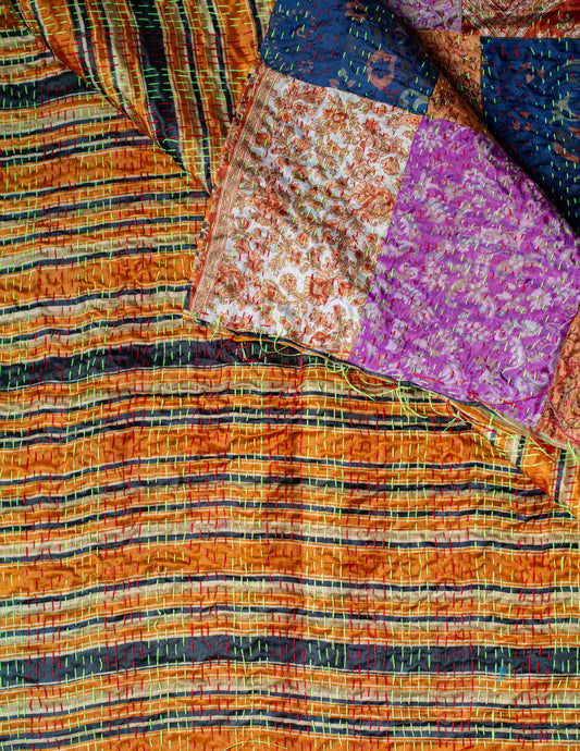 Bengal Kantha Patchwork Silk Stole Reversible