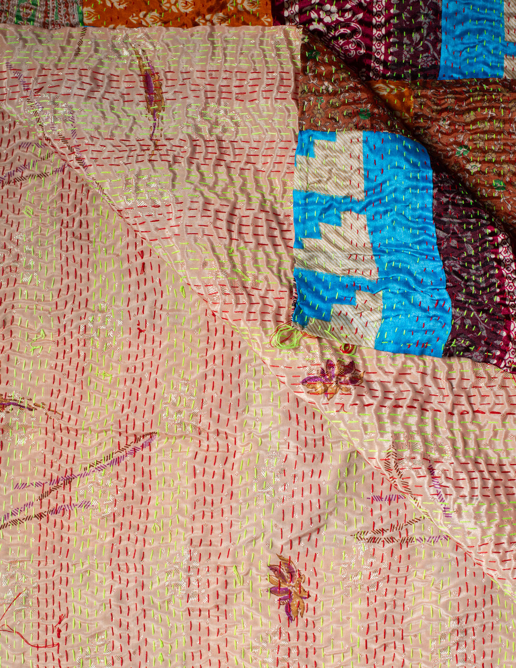 Bengal Kantha Patchwork Silk Stole Reversible