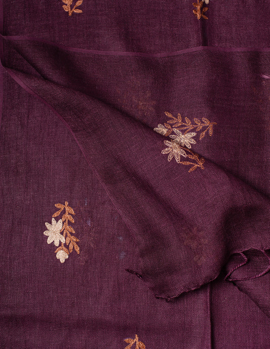 Magenta Embroidery Woven Bhagalpuri Linen Stole