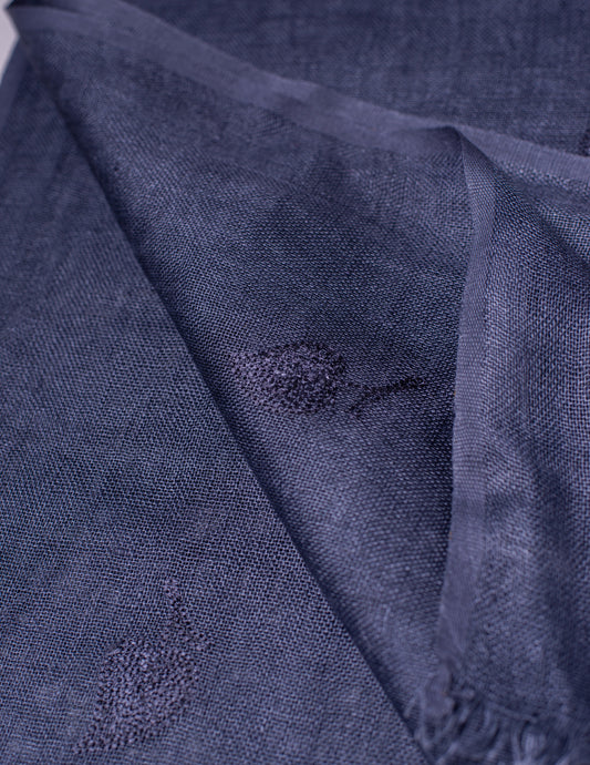 Blue Embroidery Woven Bhagalpuri Linen Stole
