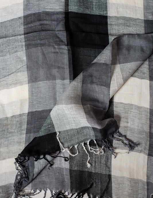 Black & White Check Woven Linen Stole
