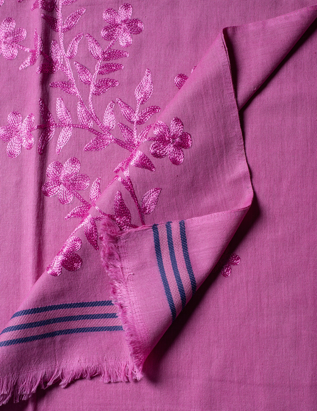 Pink Embroidery Woven Bhagalpuri Linen Stole