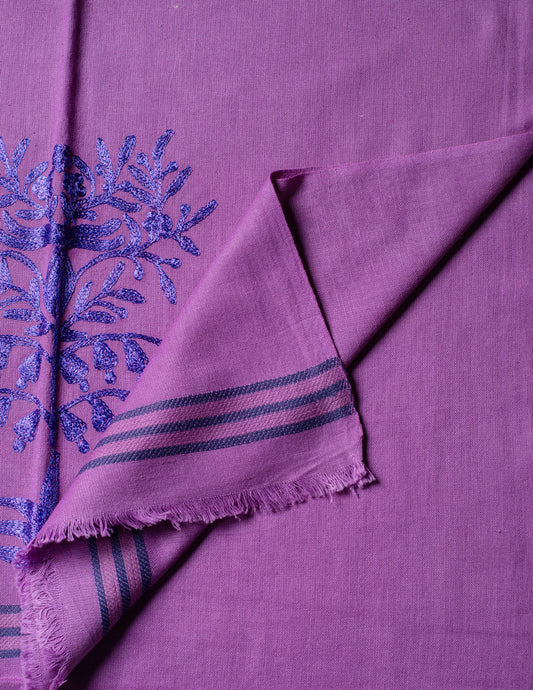 Mauve Embroidery Woven Bhagalpuri Linen Stole