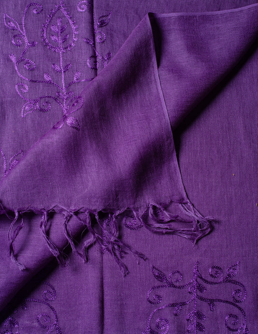 Violet Embroidery Woven Bhagalpuri Linen Stole