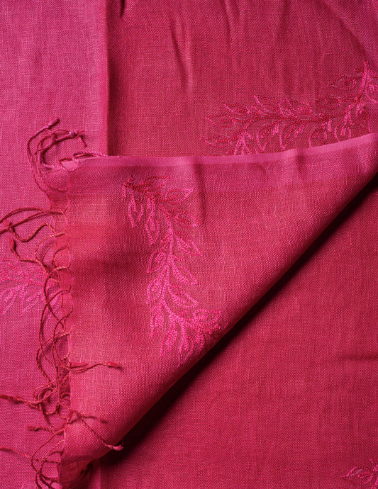 Pink Embroidery Woven Bhagalpuri Linen Stole