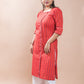 Red Cotton Jacquard Long Kurta