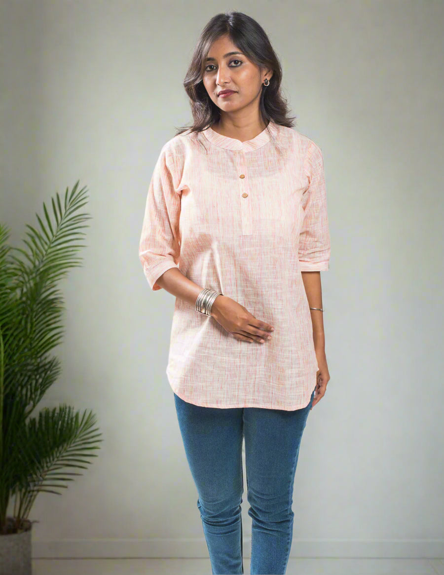 Salmon Brushed Cotton Short Kurta