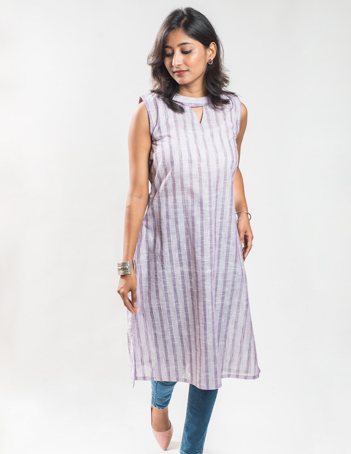 Violet stripe Cotton Long Kurta