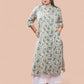 Beige Printed Cotton Kantha Long Kurta