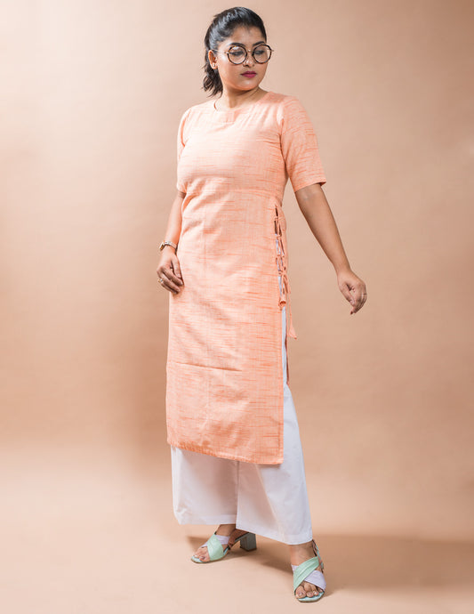 Orange Cotton Brushed Regular Kurta