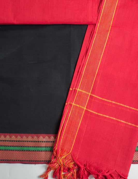 Black Handloom Mangalagiri Unstitched Suit