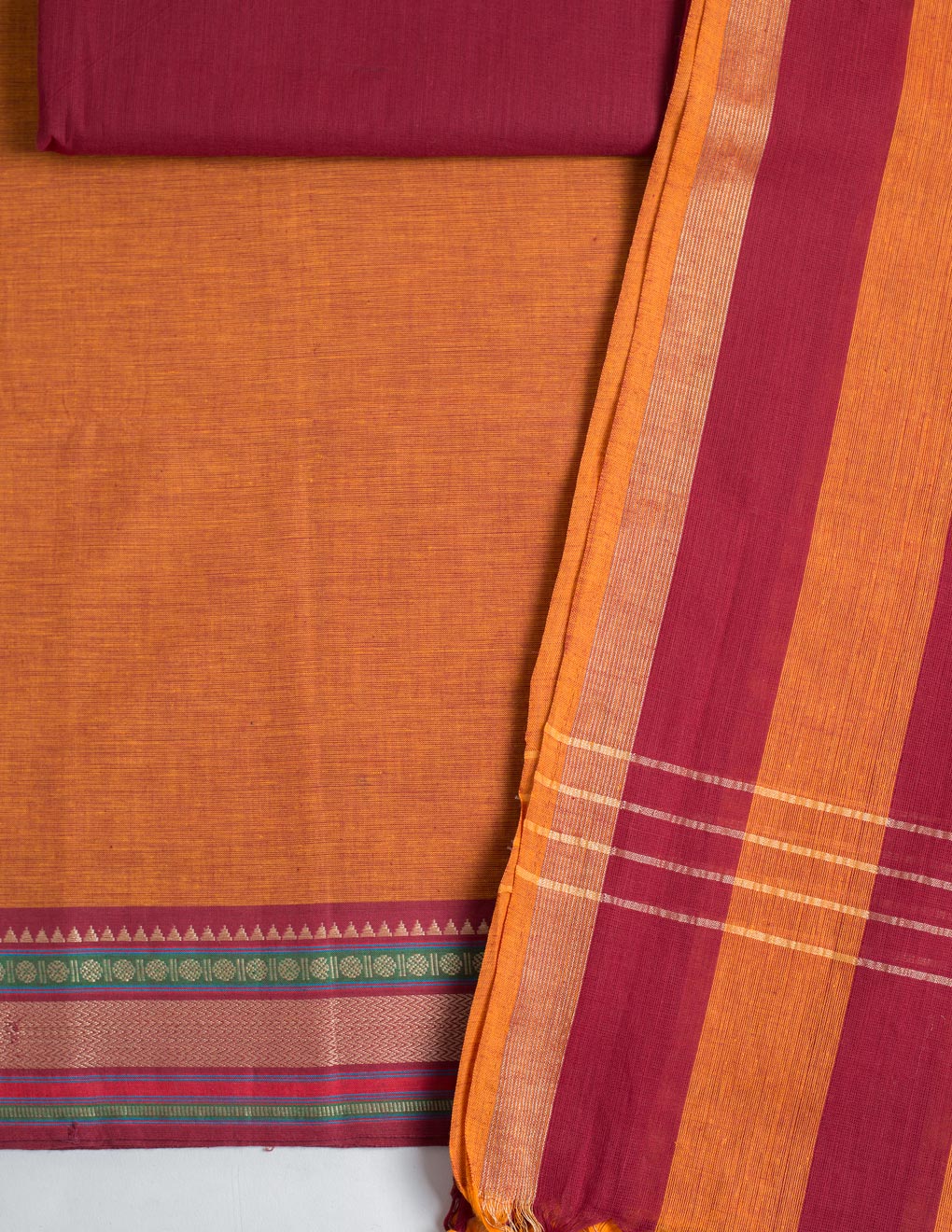 Orange Handloom Mangalagiri Unstitched Suit