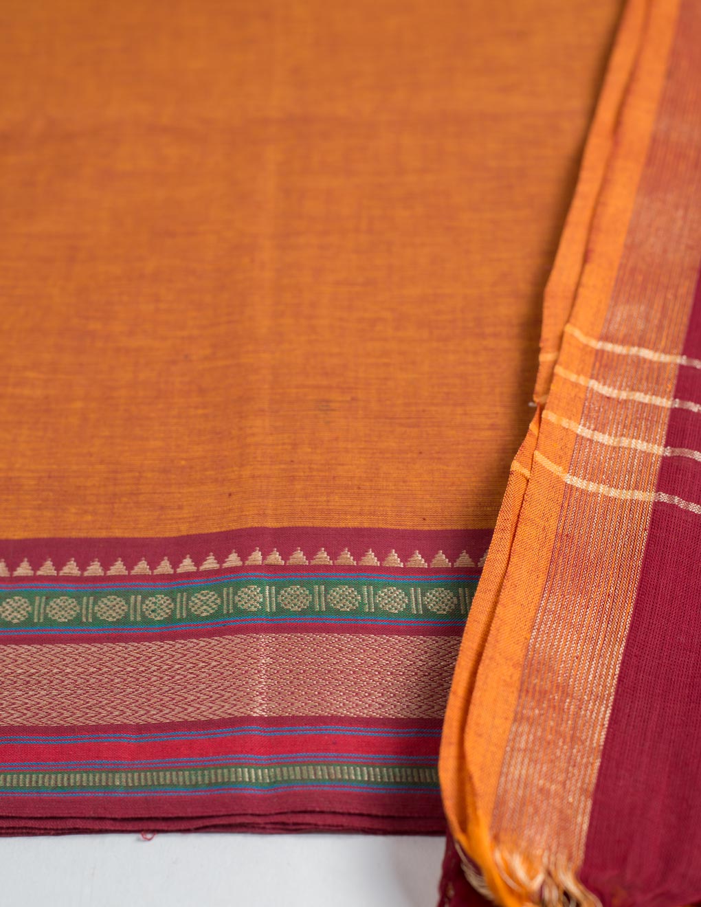 Orange Handloom Mangalagiri Unstitched Suit