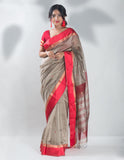 Grey Hand Woven Pure Maheshwari Silk Buti Saree